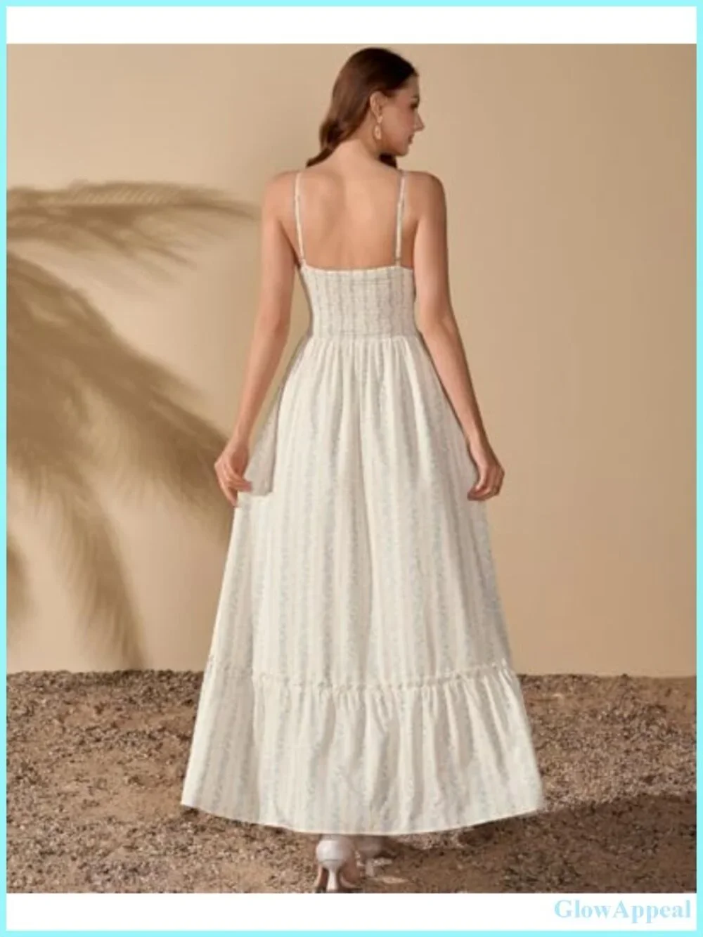 Floral Lace V-Neck Maxi Dress with Spaghetti Straps and Smocked Back